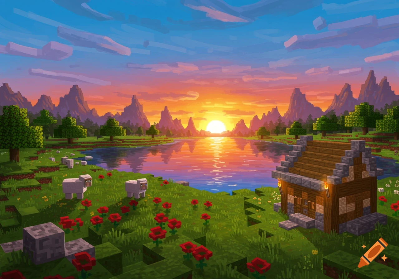 Minecraft Landscape Wallpaper created on Craiyon